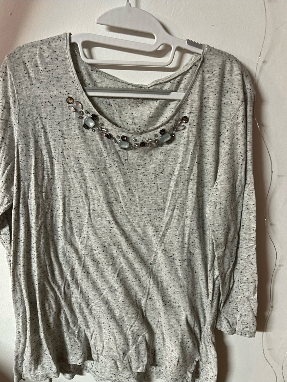LOFT Light Gray Embellished Long Sleeve Tee